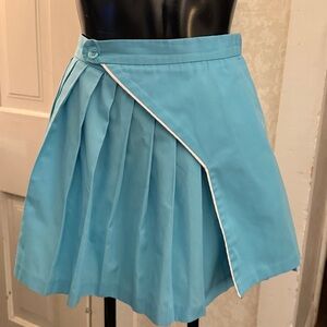 Vintage Le Coq Sportif Turquoise Half Pleated Tennis Skirt White Trim VTG Sz 12